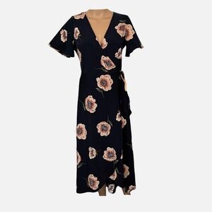 Navy Floral Dress L - Blu Pepper - high low